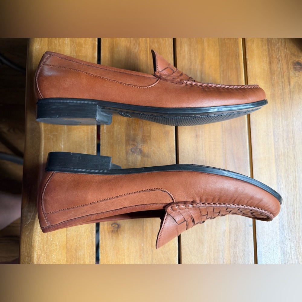 Johnston & Murphy Woven Leather Loafers in Chestnut Brown Men’s Size 11.5 - Picture 7 of 8